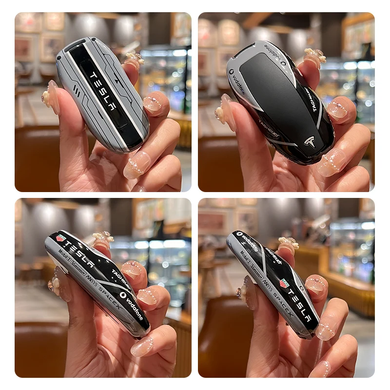 ABS Racing Style Car Remote Key Case Cover Protector Shell For Tesla Model 3 Model S Model M Model X Keyless Keyring Accessories