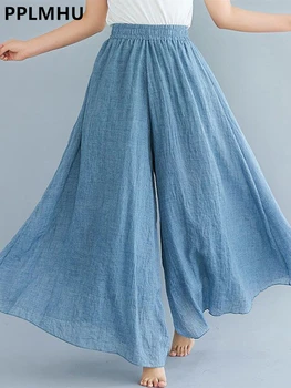 Luźne bawełniane spodnie typu Culotte damskie na co dzień z szerokimi nogawkami pantalony letnie spodnie dresowe w cukierkowym kolorze proste spodnie do kostek