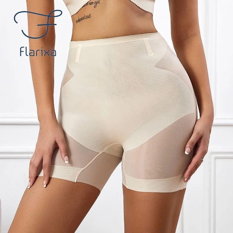 Flarixa Body Shapewear Woman High Waist Slimming Shorts Postpartum Abdomen Control Panties Ultra Thin Ice Silk Shaping Underwear