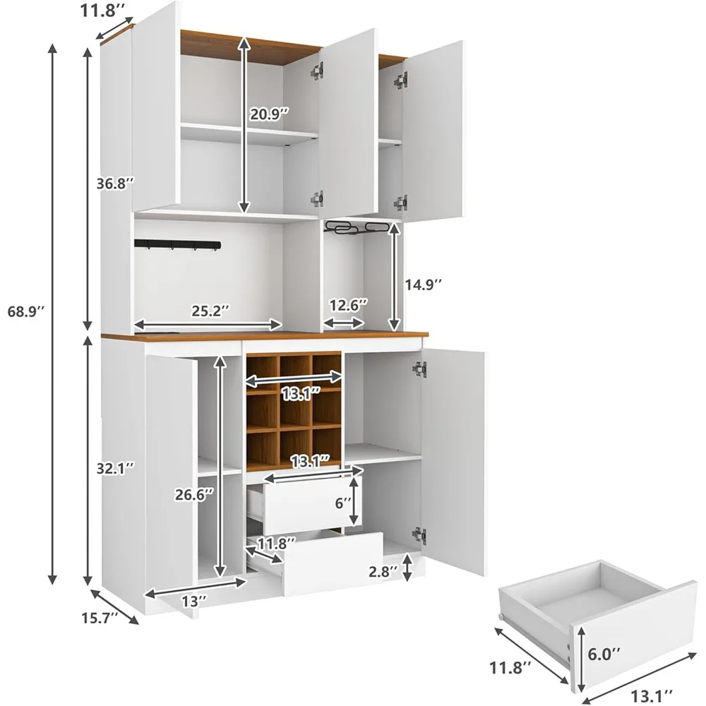 Farmhouse Coffee Bar & Wine Cabinet, Kitchen Buffet Cabinet with Storage, Versatile Liquor Cabinet with Power Outlet & Adjustabl