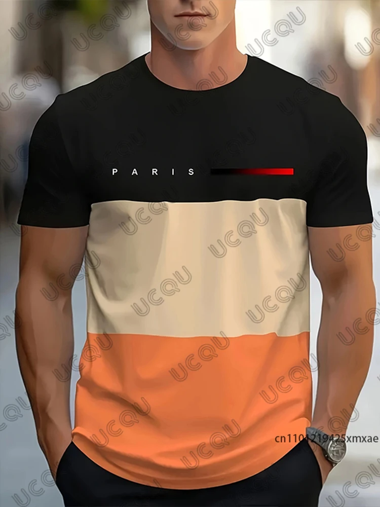 Pantaloni da uomo Tuta Set da 2 pezzi Parigi Color Block Stampa Autunno Jogger Sport T-shirt a maniche corte + Pantaloni lunghi Abbigliamento casual