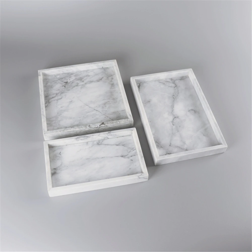 Light Luxury Marble Square Tray Home High-End Hotel Bathroom Washbasin Tray Jewelry Ring Dressing Table Storage Tray