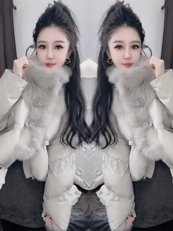 

Модная женская хлопковая куртка-пуховик с меховым воротником, приталенная, уличная, в стиле «бабл», из хлопка