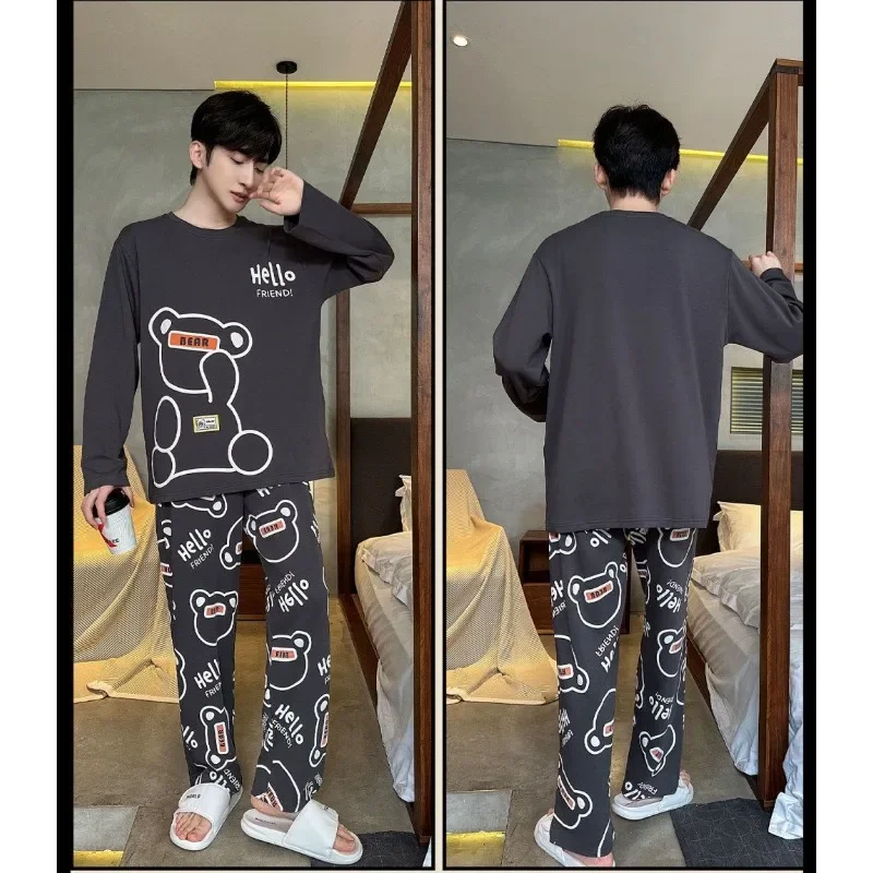 Pajamas Men Long Sleeve Pure Cotton Spring Autumn Loungewear Korean Version Youth Sleepwear Male Winter Home Clothes Casual Set