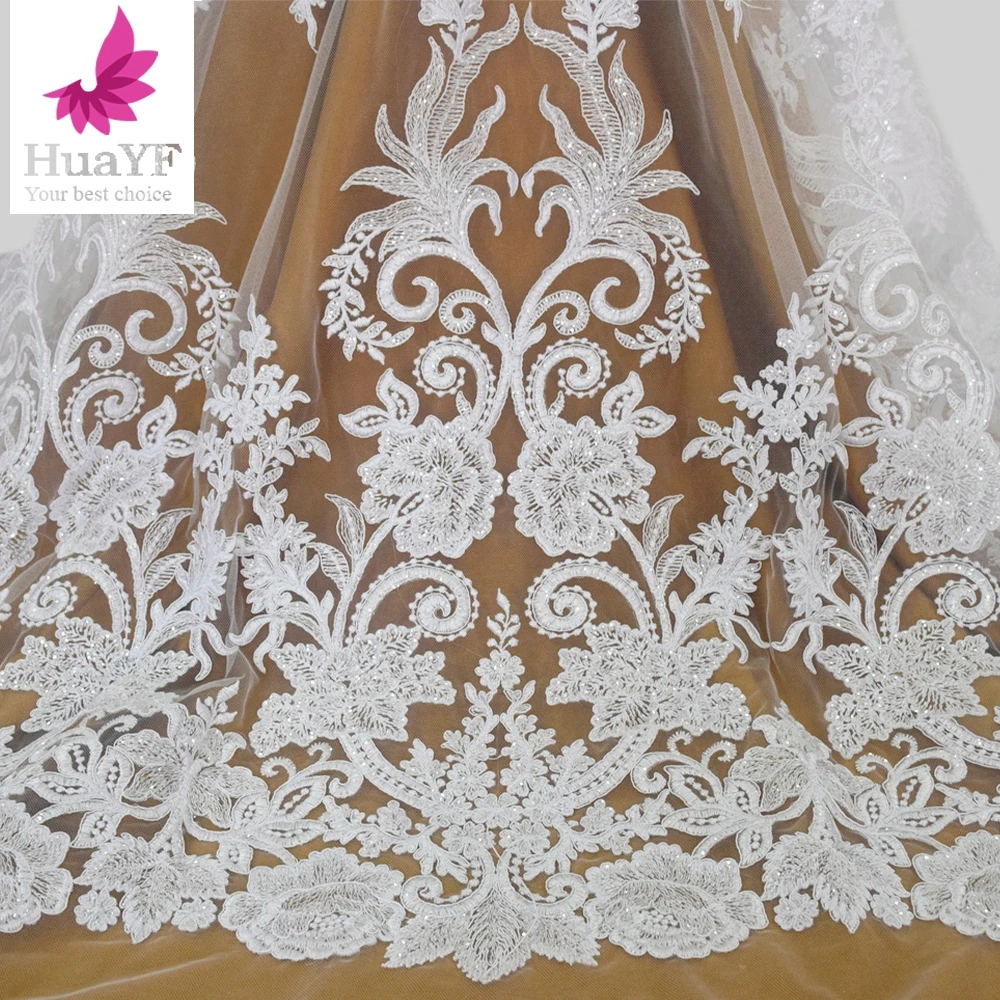 New French Pure WhiteSequined Lace Fabric 2023 High Quality Embroidery Flower Wedding Dress DIY Sewing Accessories HY1797-3