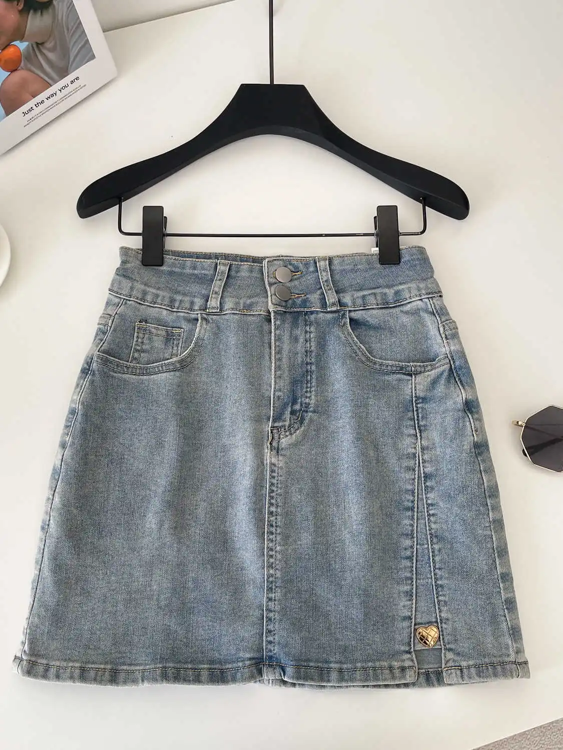 

Women's Clothing Blue Denim Skirt with Slit Vintage Aesthetic Y2k A-line Cowboy Skirt Harajuku Emo 2000s Mini Jeans Skirt Summer
