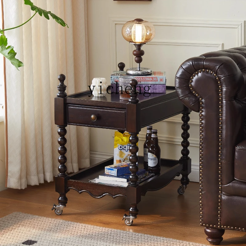 

HXL Movable Side Table All Solid Wood Small Trolley Sofa Side Cabinet Tea Table