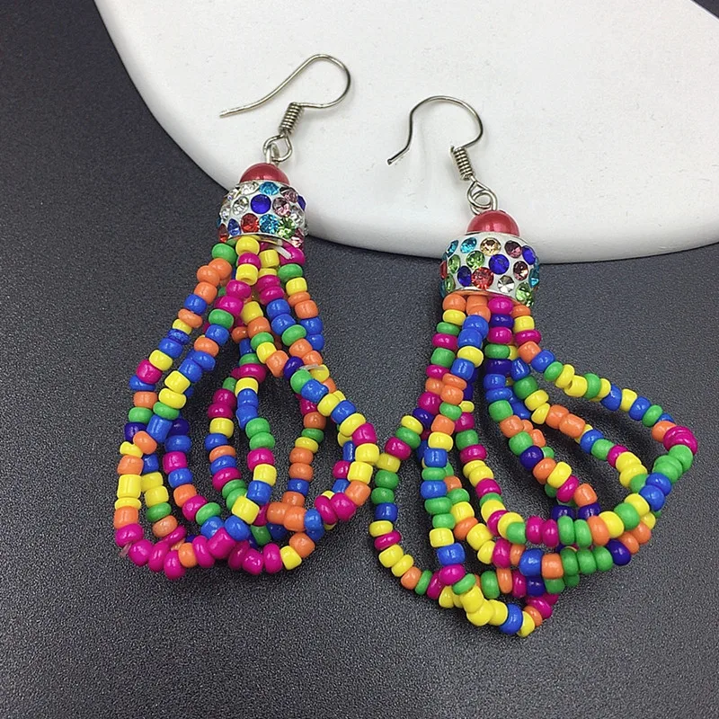 Böhmen Ohrringe für Frauen bunte Reis perlen Kristall gemischte Ohrringe Retro handgemachte Tropfen Ohrringe Mädchen Geschenk Berufung Schmuck