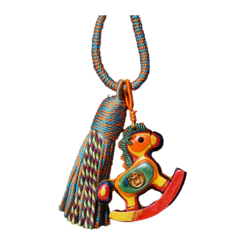 Chinese Style Wooden Horse Keychain Handmade Traditional Mobile Phone Chain Lucky Mascot Cartoon Car Keychain Bag Decoration