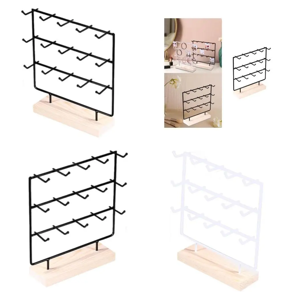 

31BB Base Earring Stand for Retail Display Women Jewelry Storage Rack Elegant 3 Tiers Accessories Shelf