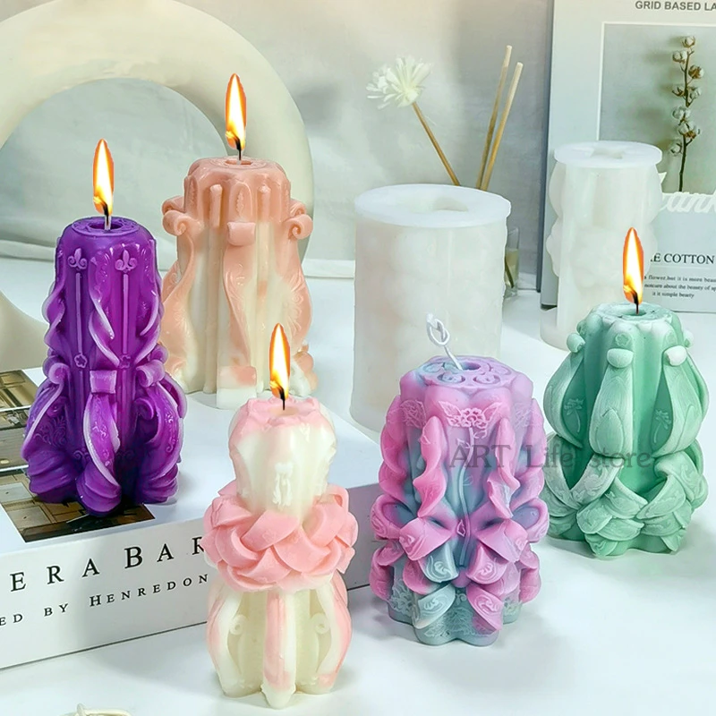 

3D Relief Rattan Cylinder Silicone Candle Mold DIY Rattan Flower Cylinder Crafts Gypsum Resin Concrete Cement Mold Home Gift