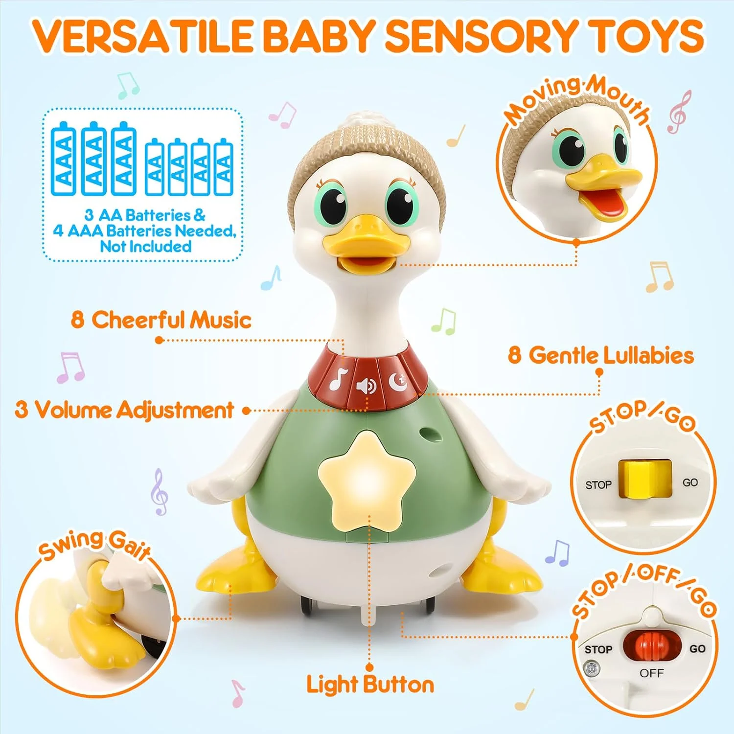 Infant Baby Toys Musical Crawling Duck Toy Early Education Toy Safe and non-toxic for Toddlers Boys Girls