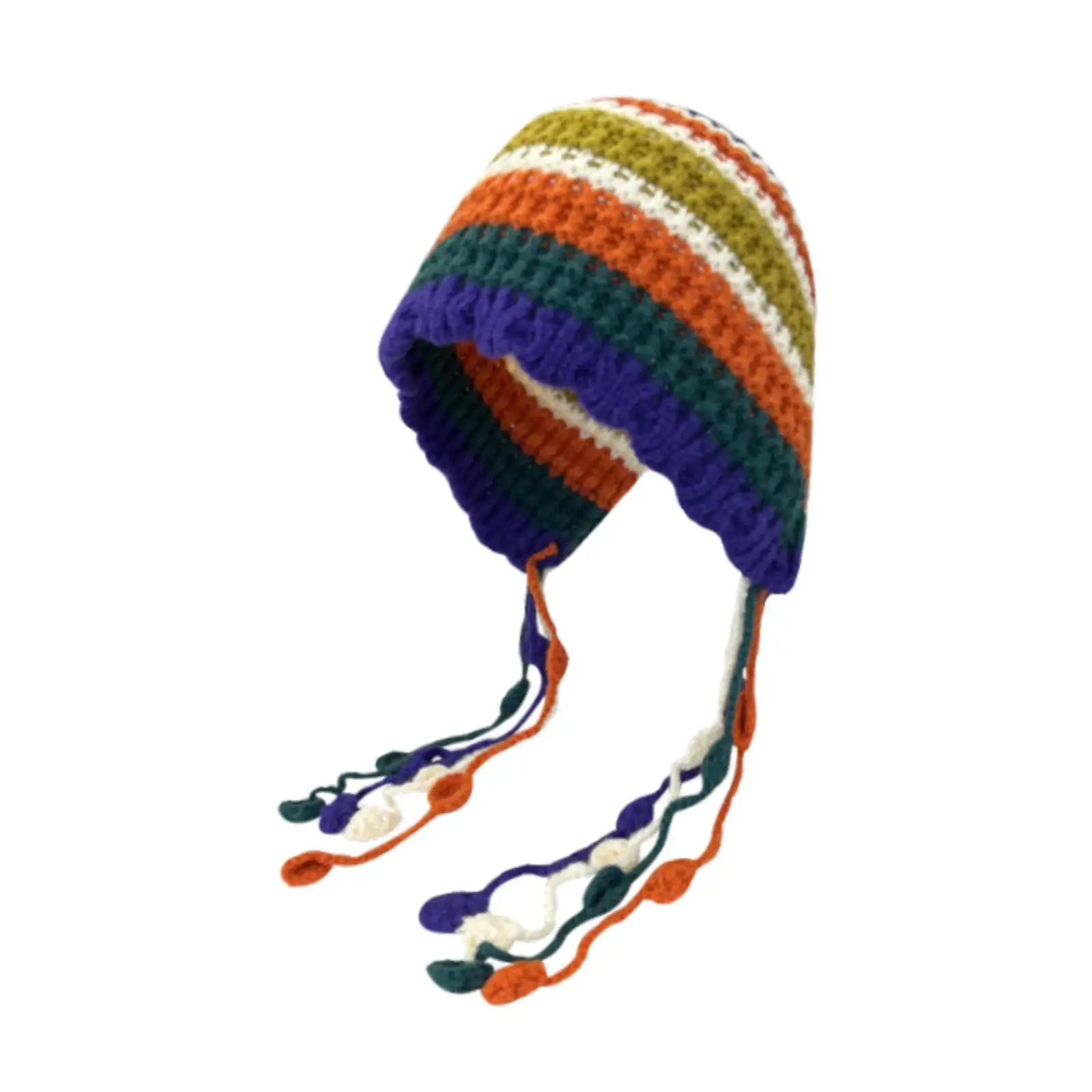 

Женская вязаная шапка с ушками в радужную полоску, модная перуанская снежная лыжная шапка