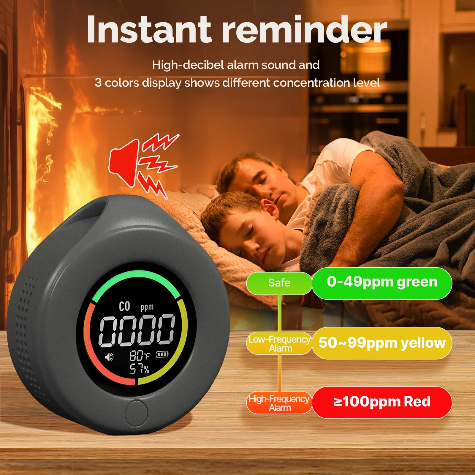 MOES Mini Carbon Monoxide Detector Travel 3-in-1 Portable Temp/Humi/CO Meter with Magnetic Suction 120 Hour Standby Chargeable