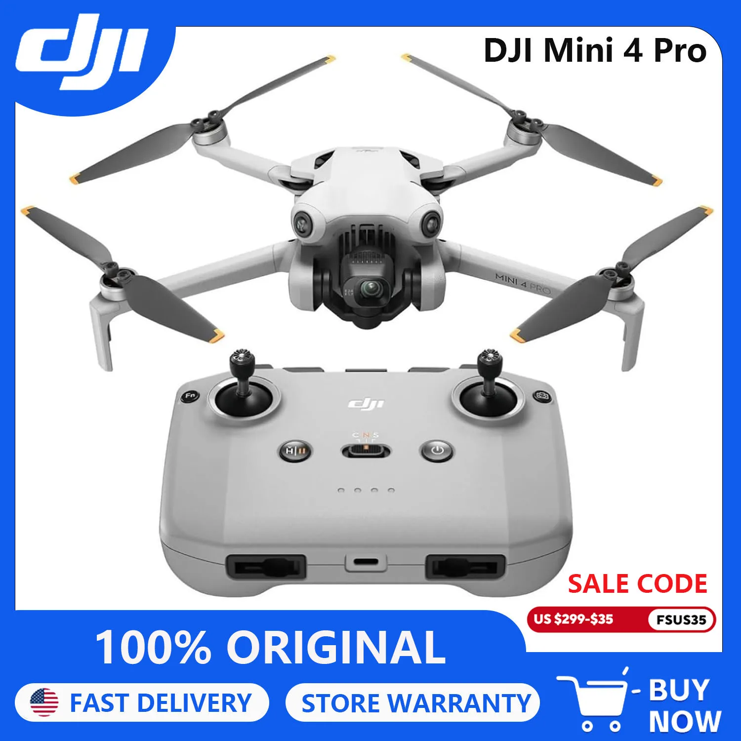 DJI Drones Mini 4 Pro (DJI RC-N2), Drones with Camera for Adults 4K, Under 0.549 Lbs/249 g, 34 Mins Flight Time, 20km Max Video Transmission Distance, Omnidirectional Vision Sensing, Mini Drone for Beginners