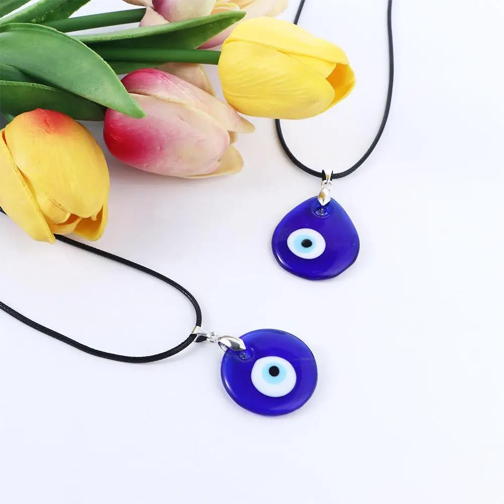 

Unisex Party Gifts Lucky Drop Shaped Round Pu Leather Chains Demon Eye Clavicle Chains Fashion Jewelry Blue Eyes Necklace