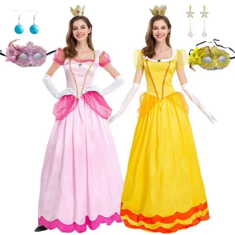 HAni 2025 princesa Peach disfraz de Cosplay para adultos niñas vestido elegante madre hija fiesta graduación ropa de Halloween para mujeres Dre ☆ ★ ww