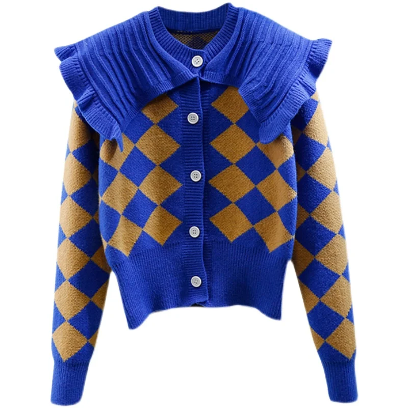 Morbido e accogliente colore Blo Diamond id Colletto per bambola Design Maglione da donna Coreano Sle Retro Top per i pendolari in autunno inverno