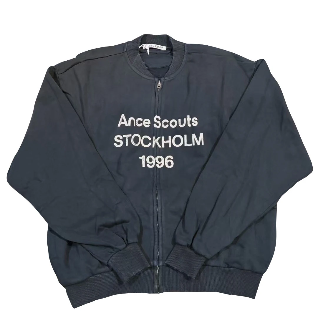 Retro American Brand Baseball Jacket Letter Print Vintage Style Men's Women's Outerwear Cotton Linen Blend Casual Jacket