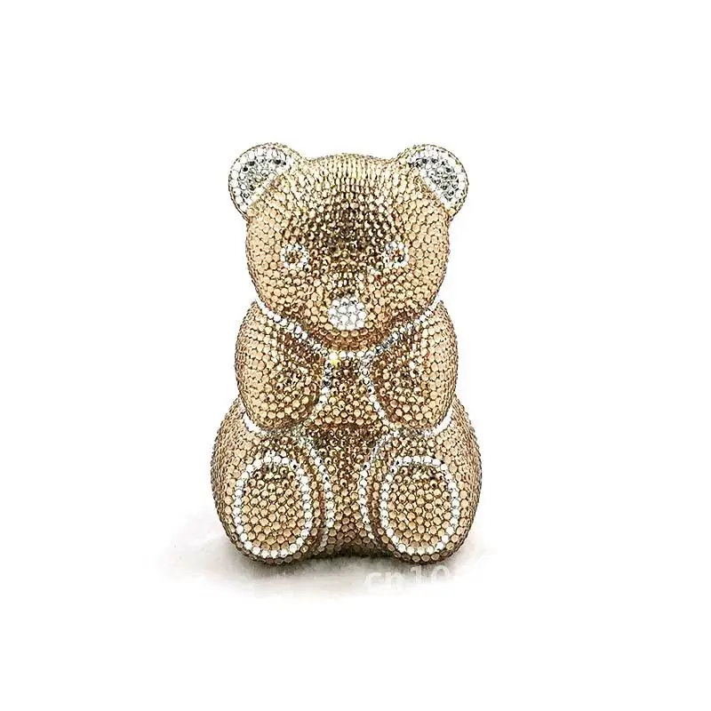 Bridal wedding party women evening party bag purses cute crystal elegant quality clutches bear classical Teddy animal lovely top