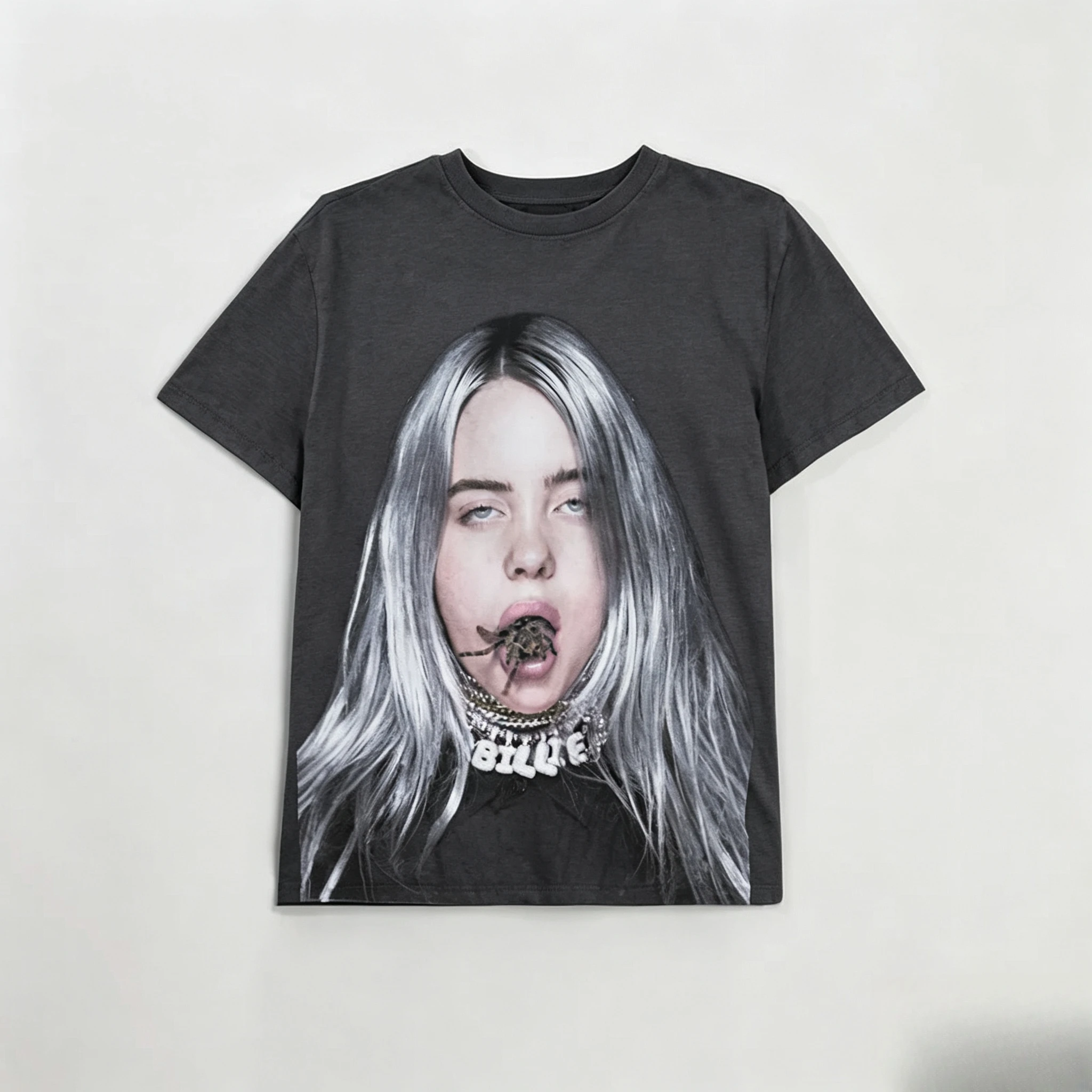 Retro Billie Eilish Spider Portrait T-Shirt Dunkle Ästhetik Konzert-Fans Lässig Übergroß Kurz Bequem ﻿ – Detail 5