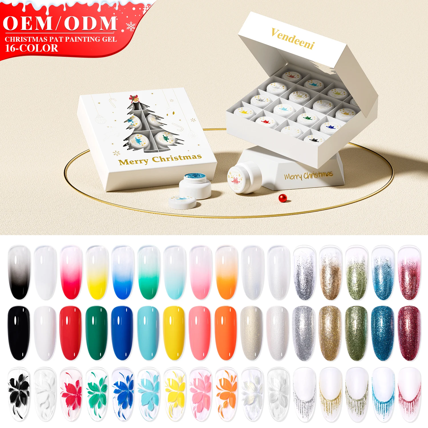 Vendeeni Nail Art 5 Effects Christmas Pat Pat Ombre Gel Nail Polish Set Box Collection16colors OEM/ODM Multiple Use Gel Polish