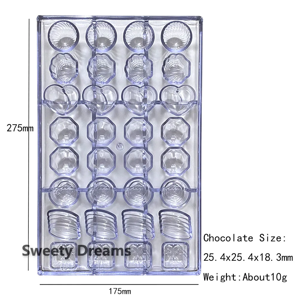 32 Cavity Polycarbonate Chocolate Mold Love Shape Mousse Cake Mould Form Tray Baking Sweets Pastry Confectionery Tools