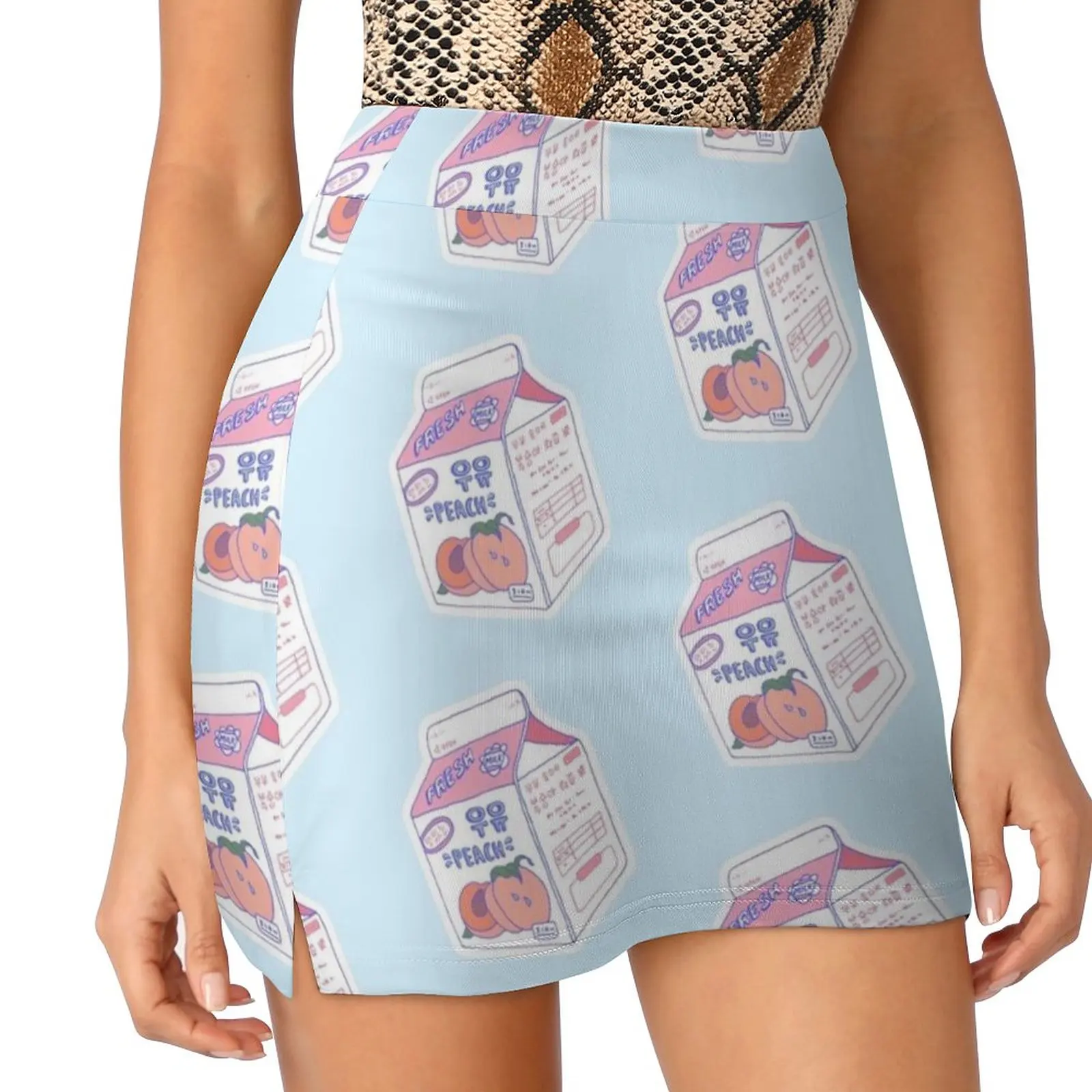 Women's skirt Mini Skirts A Line Skirt With Hide Pocket Peach Milk Snack Carton Drink Korean Sweet Treat Comic Cute 우유