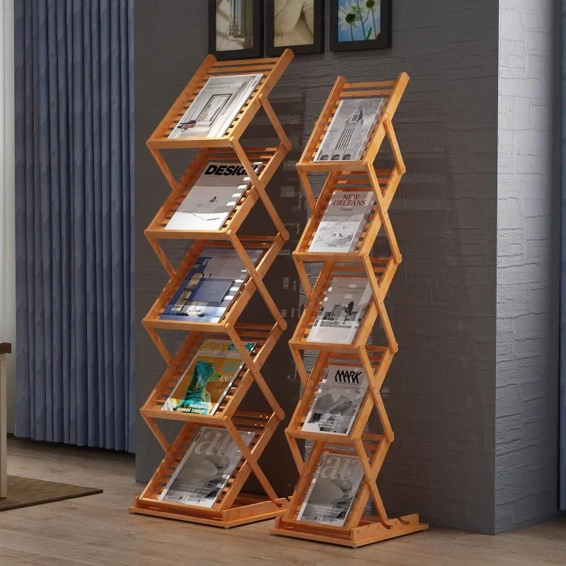 

Bamboo Folding Information Stand Promotional Magazine Rack Floor-to-ceiling Book Newspaper Rack Exhibition Display Rack