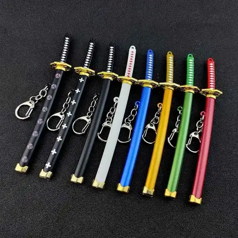 Mini Roronoa Zoro Samuray Kılıcı Anahtarlık Anime Plastik Kın Anahtarlık Yüzük Katana Toka Erkekler için Cosplay Oyuncak Takı Hediye