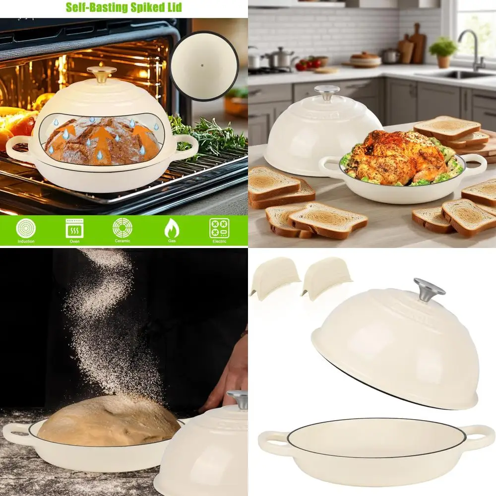 

Enameled Cast Iron Dutch Oven Pot with Lid, Ideal for Bread Baking, Oven/Stovetop Use, White (Roast, Braise, Stew, Soups)