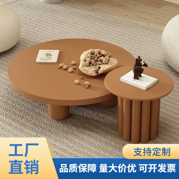 

French Internet celebrity personality creative solid wood round coffee table combination cream series Nordic small apartment cof