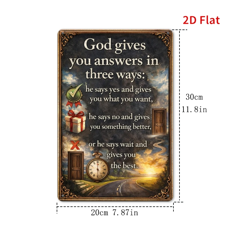 1pc 30X20Cm God Gives Answers in Three Ways aluminum Sign, for Home Church Decor, Inspirational Religious Wall Art for Christian