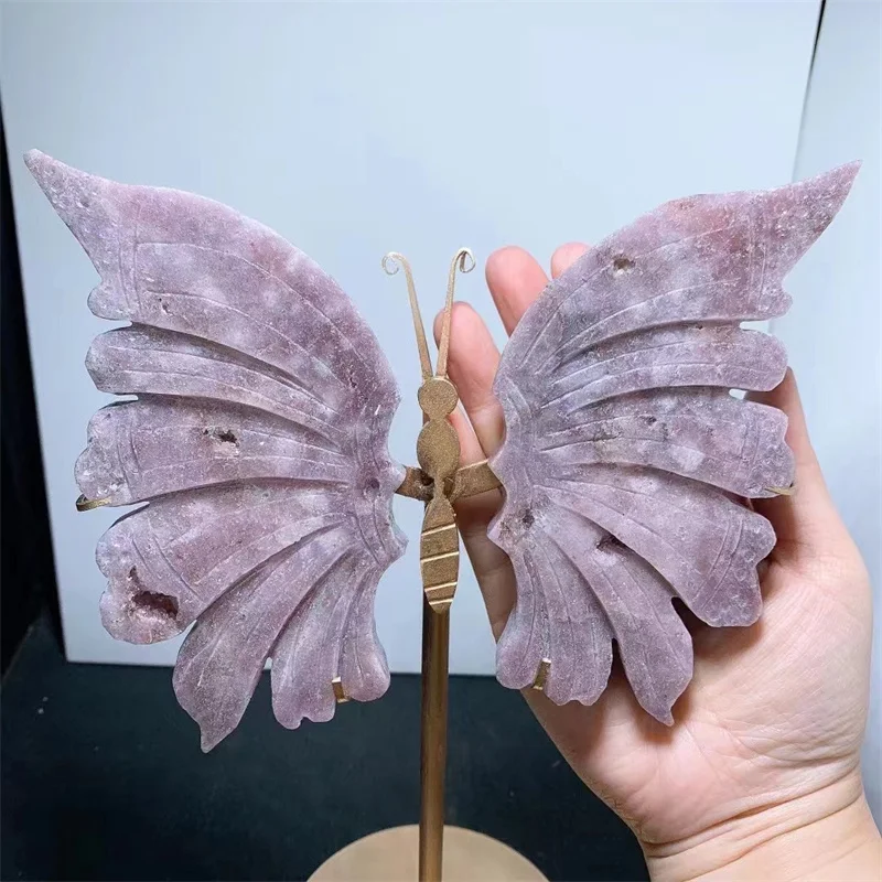 Natural gemstone carved angel wings purple pink crystal for home decoration