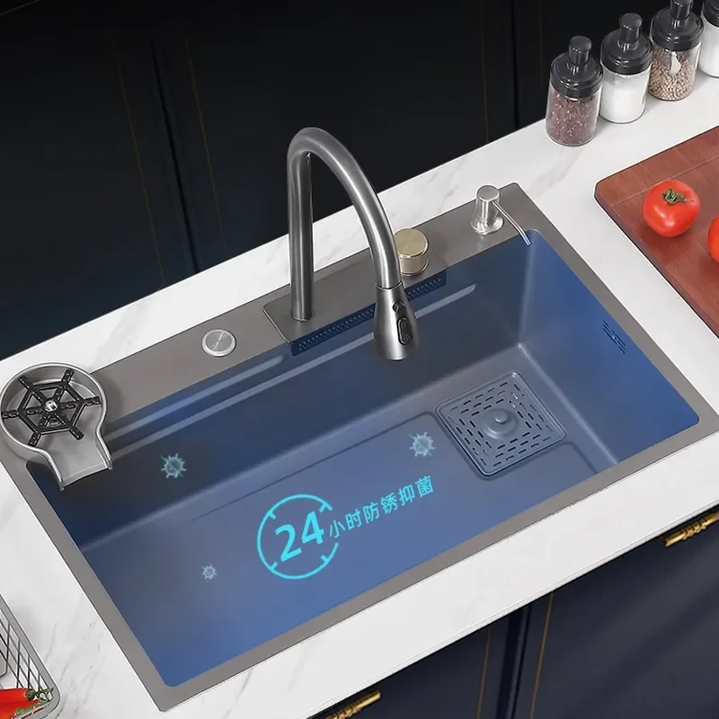 for Feiyu Kitchen Stainless Steel Sink Set Integrated Vegetable Basin Single Sink Thickened Large Drain Rack Set