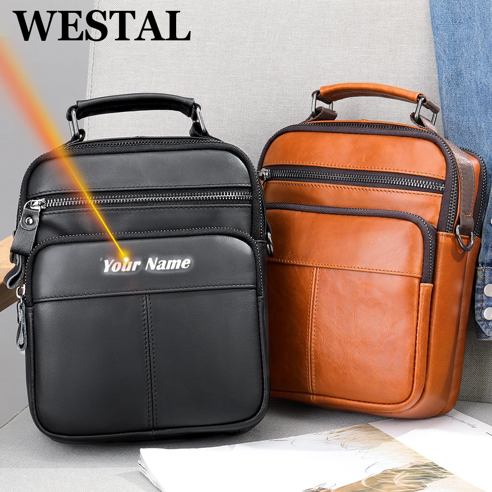 

WESTAL Men's Leather Handbags Mid Shoulder Bag Husband Gift Men's Bags Genuine Leather Black Designer Crossbody Bags Christmas