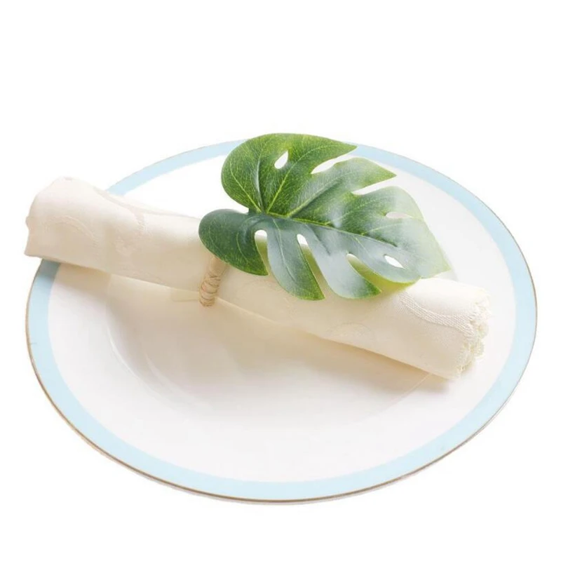 Anéis de guardanapo para ajuste de mesa, fivelas de guardanapo de folhas verdes, palmeira, monstera, conjunto de 10