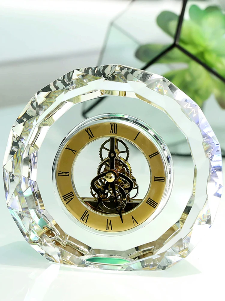 

Modern Desk Clock Brief Silent Round Desk Clock Vintage Transparent Clocks Quartz Luxury Aesthetic Clocks Battery Home Decor