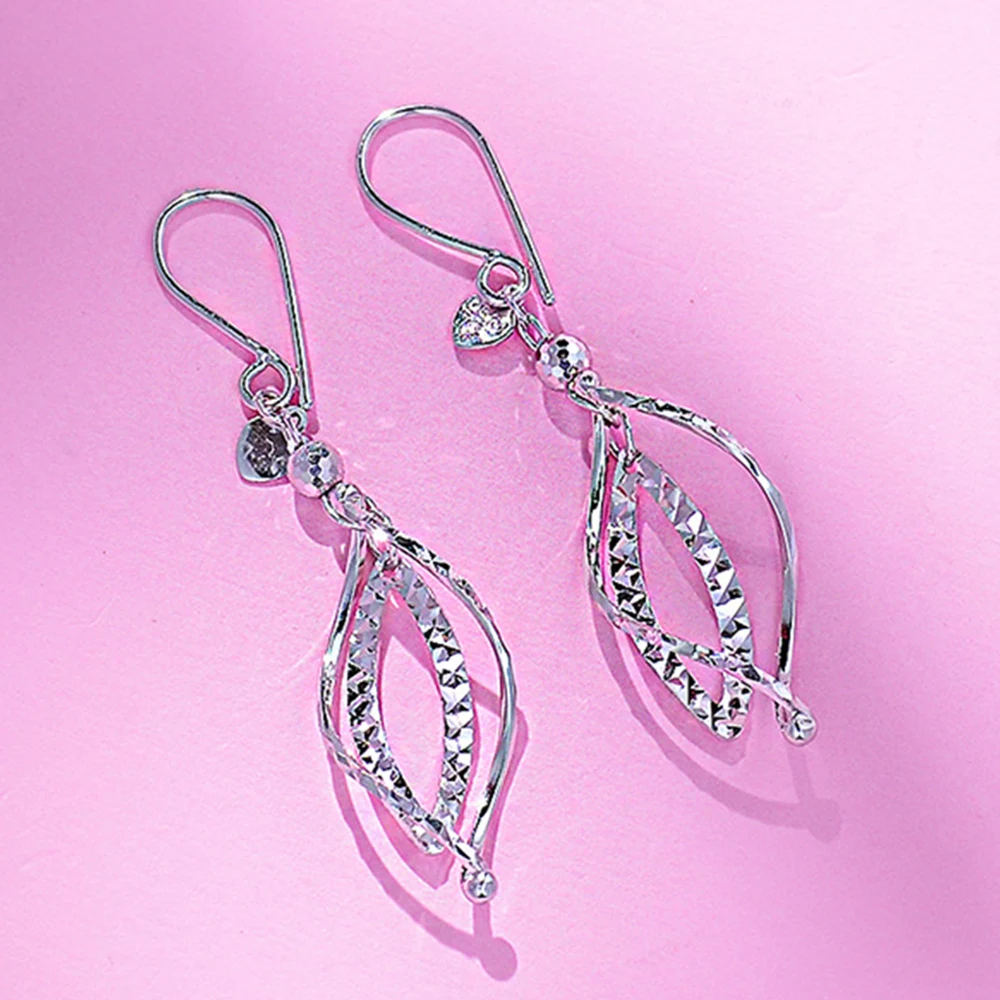 New Real Platinum 950 Women Lucky Full Star Carved Special Drop Dangle Earrings Pt950