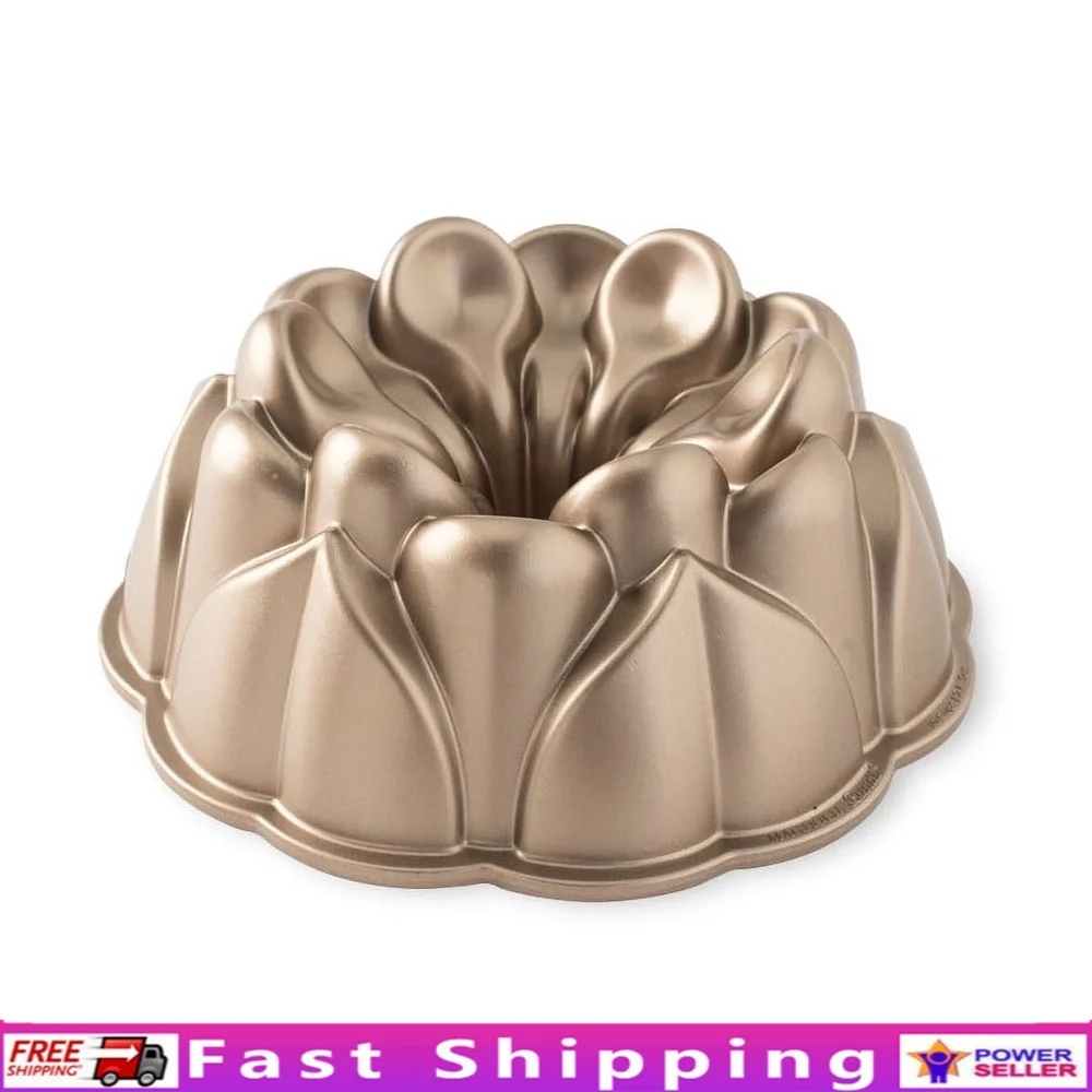 

Magnolia Bundt Pan 10 Cup Cast Aluminum Nonstick Bakeware PFOA Free Oven Safe 400 Degrees Easy Release Baking Tool