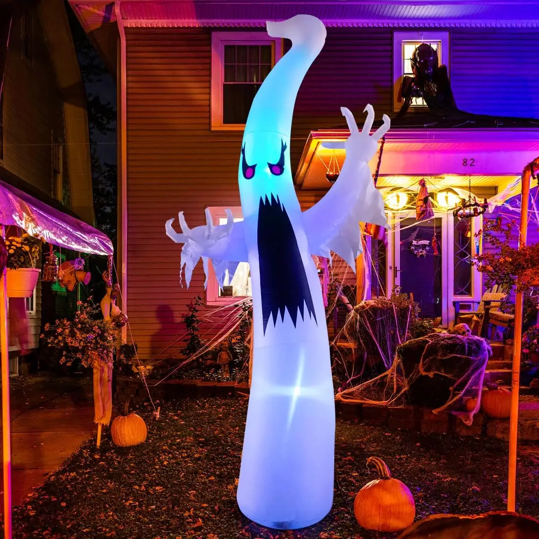 

6 FT Halloween Ghost Inflatable: Scary Red-Eye, Dimming, Colorful LEDs, Indoor/Outdoor Party Decor.