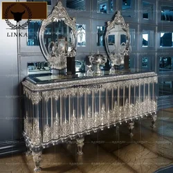 European style solid wood carved dining side cabinet porch  villa palace luxury living room lockers tea