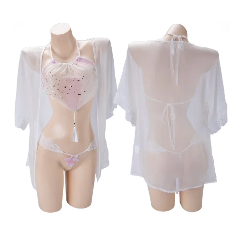 الصينية مثير Hanfu المرأة الرغبة النقية الملابس الداخلية الرسن الكلاسيكية شرابات Bellyband مجموعة منظور الساخن شال إغراء منامة