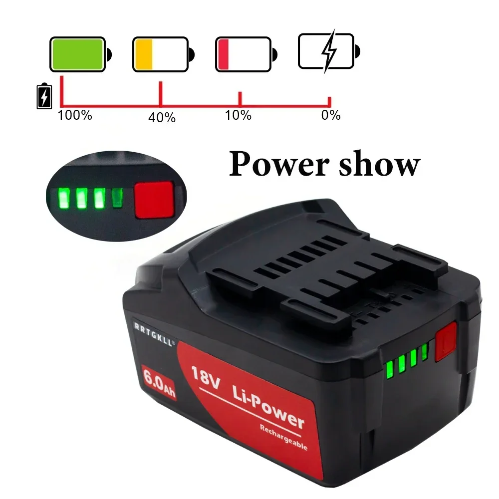 Newest Rechargeable 18V 6.0Ah Battery for Metabo Cordless Power Tool Drill Drivers Wrench Hammers for Metabo 625592000 625591000