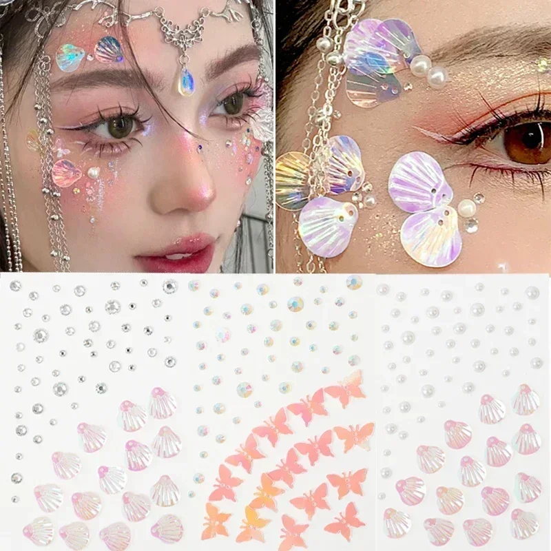 Diamant Aufkleber Muschel Mann Hai Mann Make-up Fisch Skala Stick Drill Gesicht sexy Gesicht Tattoo Aufkleber Glitzer Party DIY Juwelen Tattoo