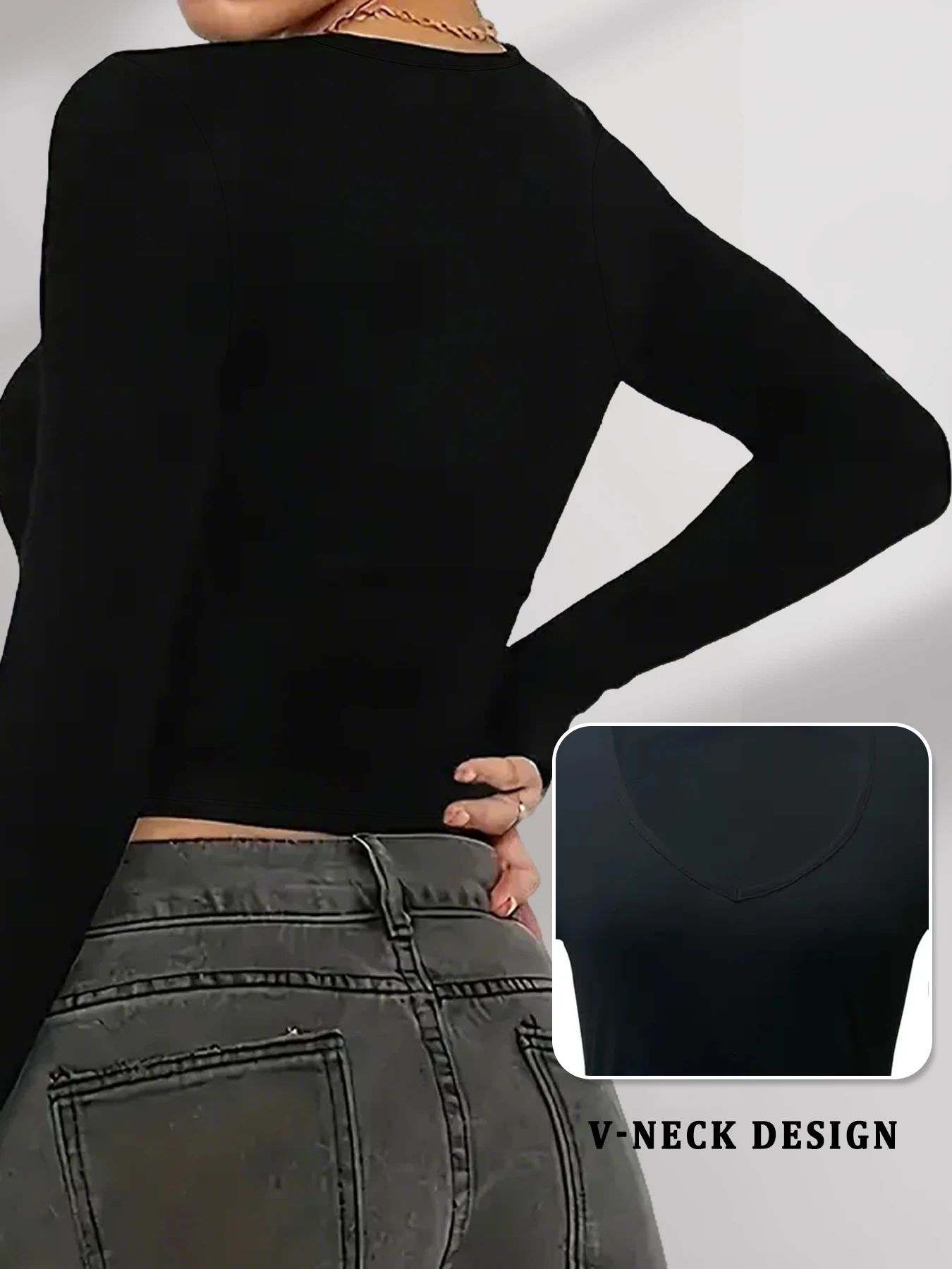 تي شيرت نسائي بأكمام طويلة. تي شيرت رياضي فائق النعومة للجري واليوجا برقبة على شكل حرف V #2