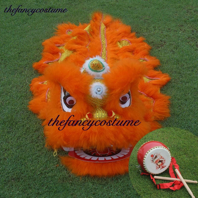 Lion Dance Drum Mascote para crianças, adereços de desenhos animados, roupa de performance, carnaval Royal Sport, 14 ", 5 a 12 anos