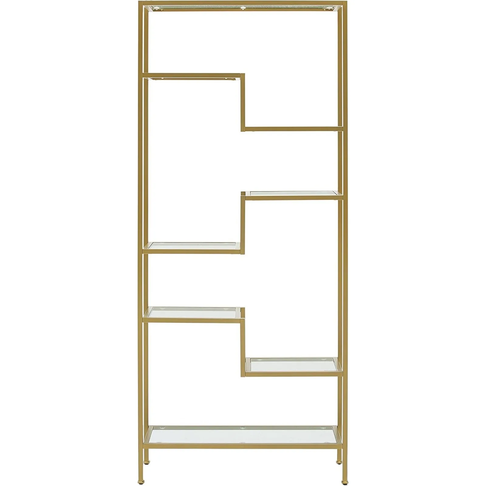 US Sloane Bookshelf with Glass Shelves, Bookcase Storage, Gold