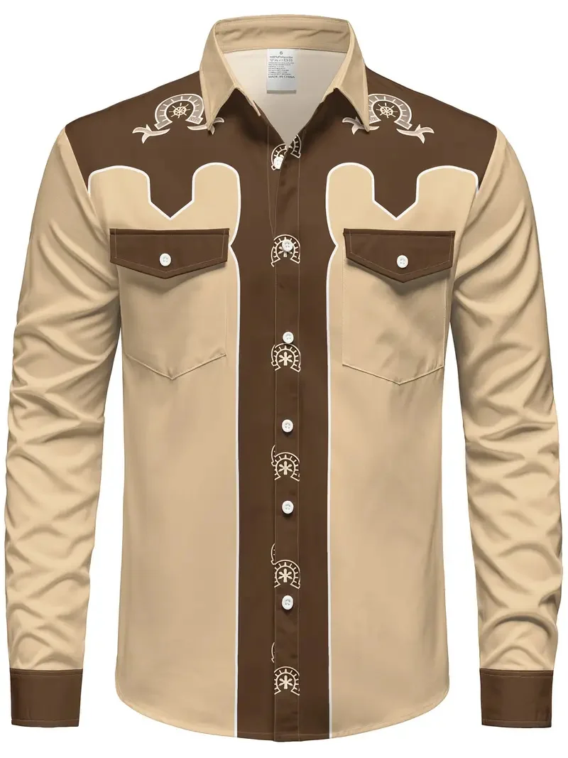 New men's Long Sleeved Shirt With 3D high-definition Printed Western Denim Style men's Top  Fashionable And Casual