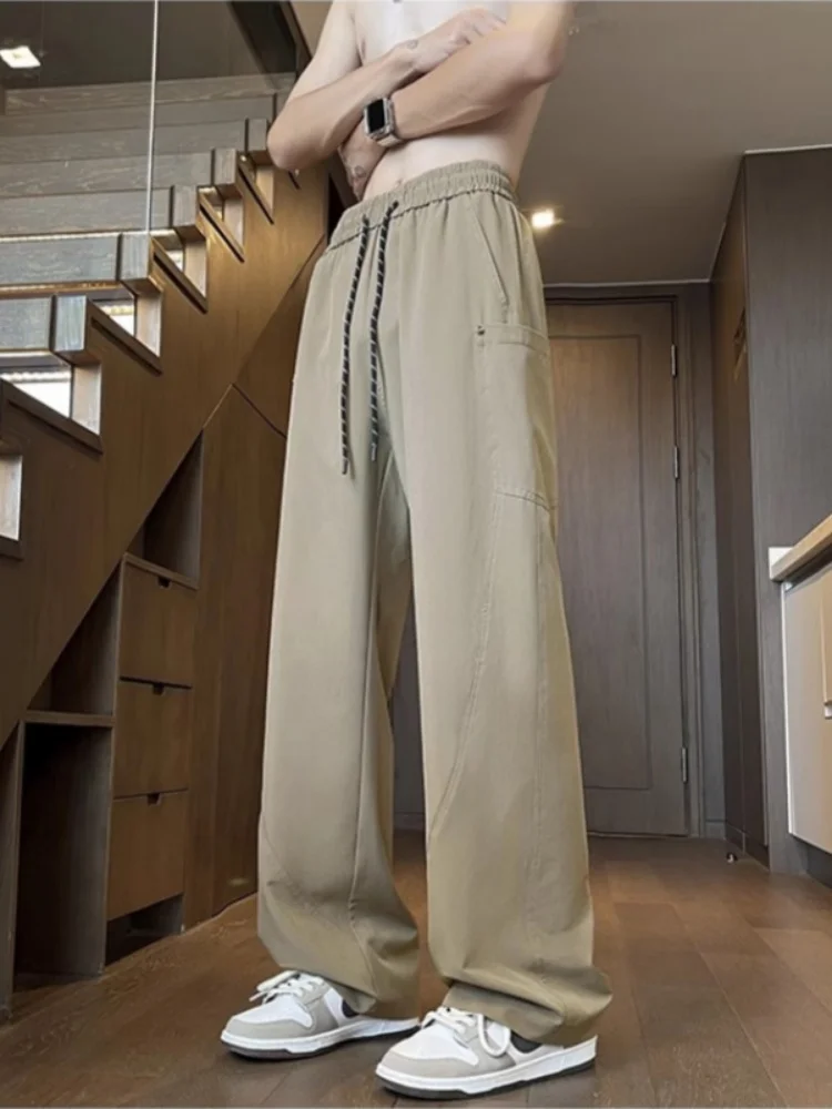 

Мужские летние тонкие брюки из ледяного шелка Qui Dry: прямые, широкие, свободные, с охлаждающим эффектом, повседневные, модные, свободного кроя